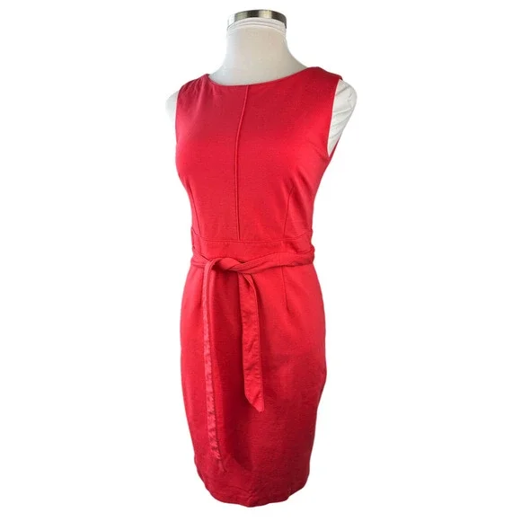 Boden Zeta Ponte Dress W/Tie Pop Peony Red Shift Sheath Sleeveless Women's 10 - Picture 2 of 16